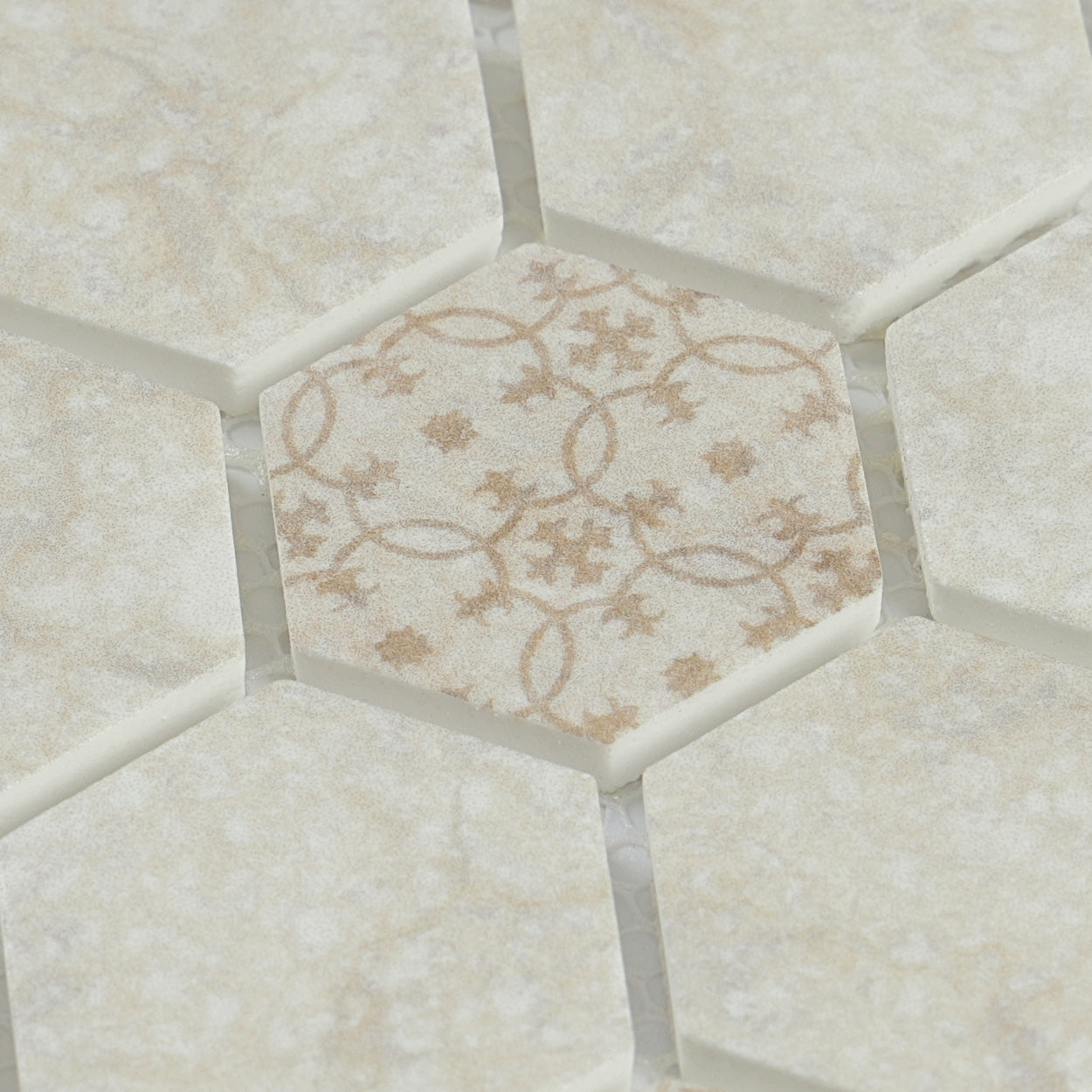 Fuse Creme Marfil 1.5" Hexagon Inkjet Glass Mosaic