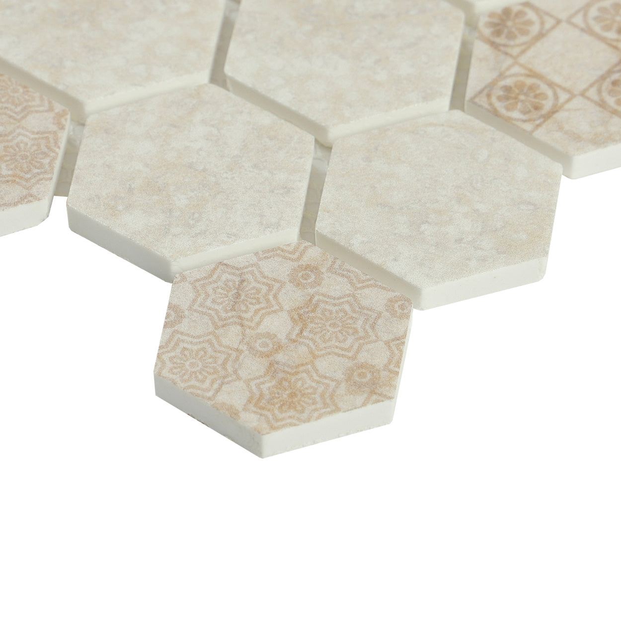 Fuse Creme Marfil 1.5" Hexagon Inkjet Glass Mosaic