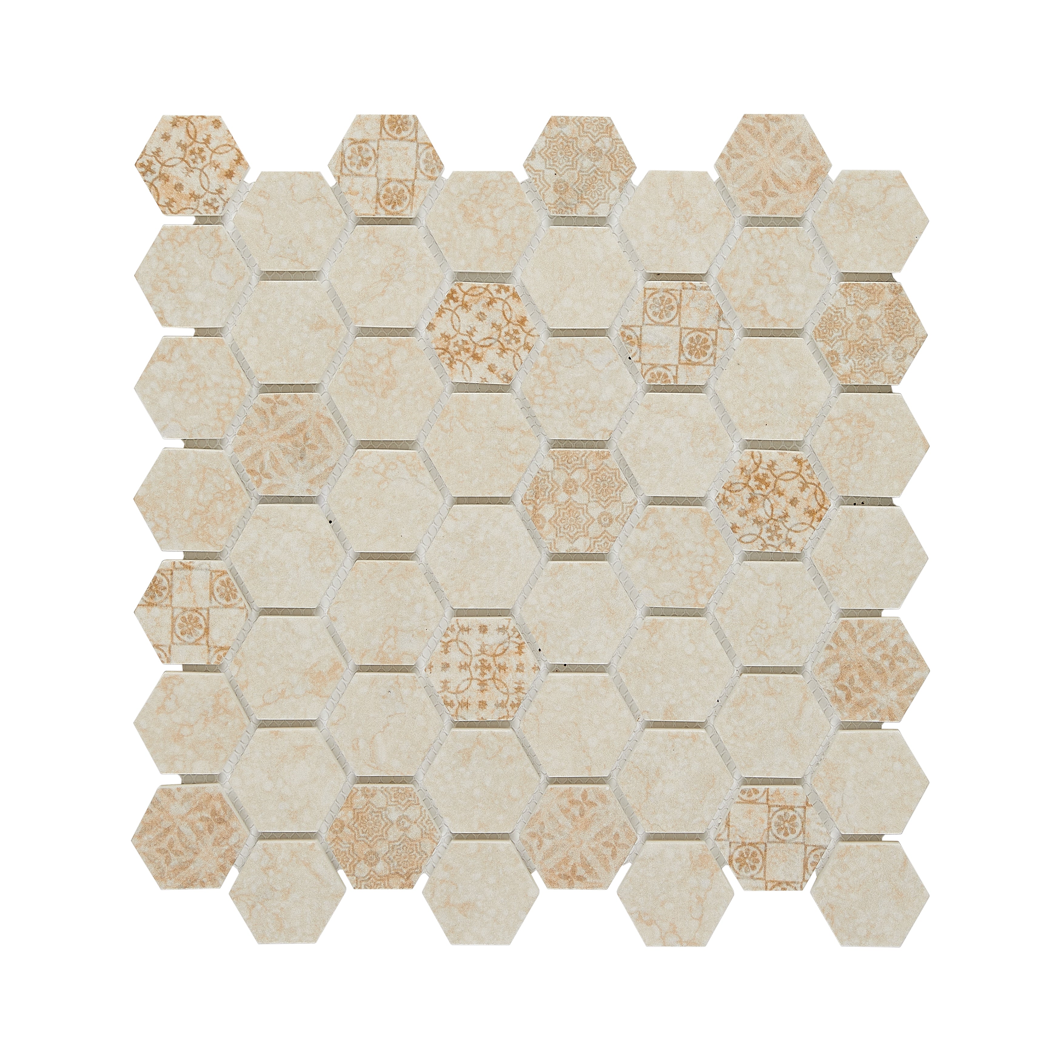 Fuse Creme Marfil 1.5" Hexagon Inkjet Glass Mosaic