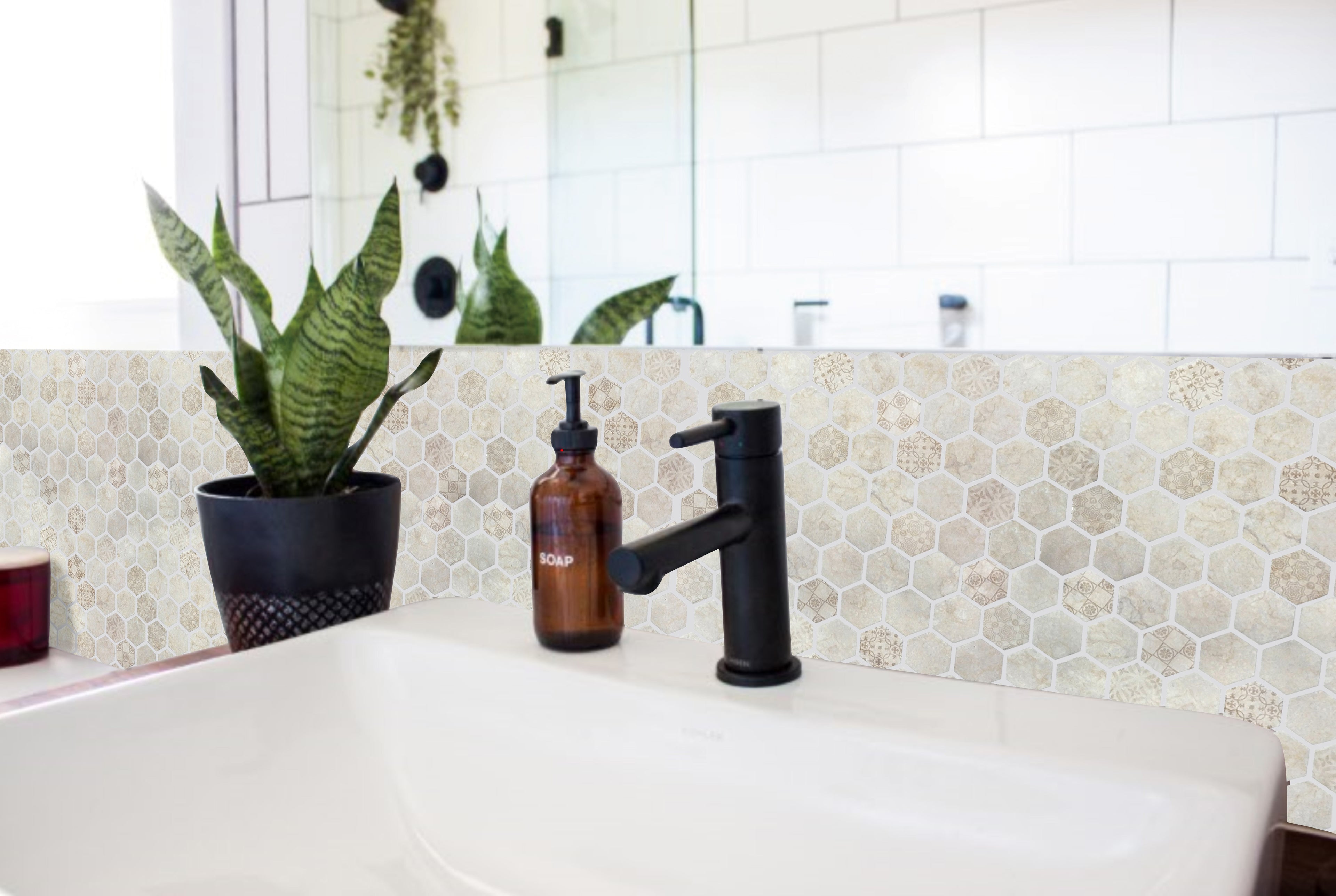 Fuse Creme Marfil 1.5" Hexagon Inkjet Glass Mosaic