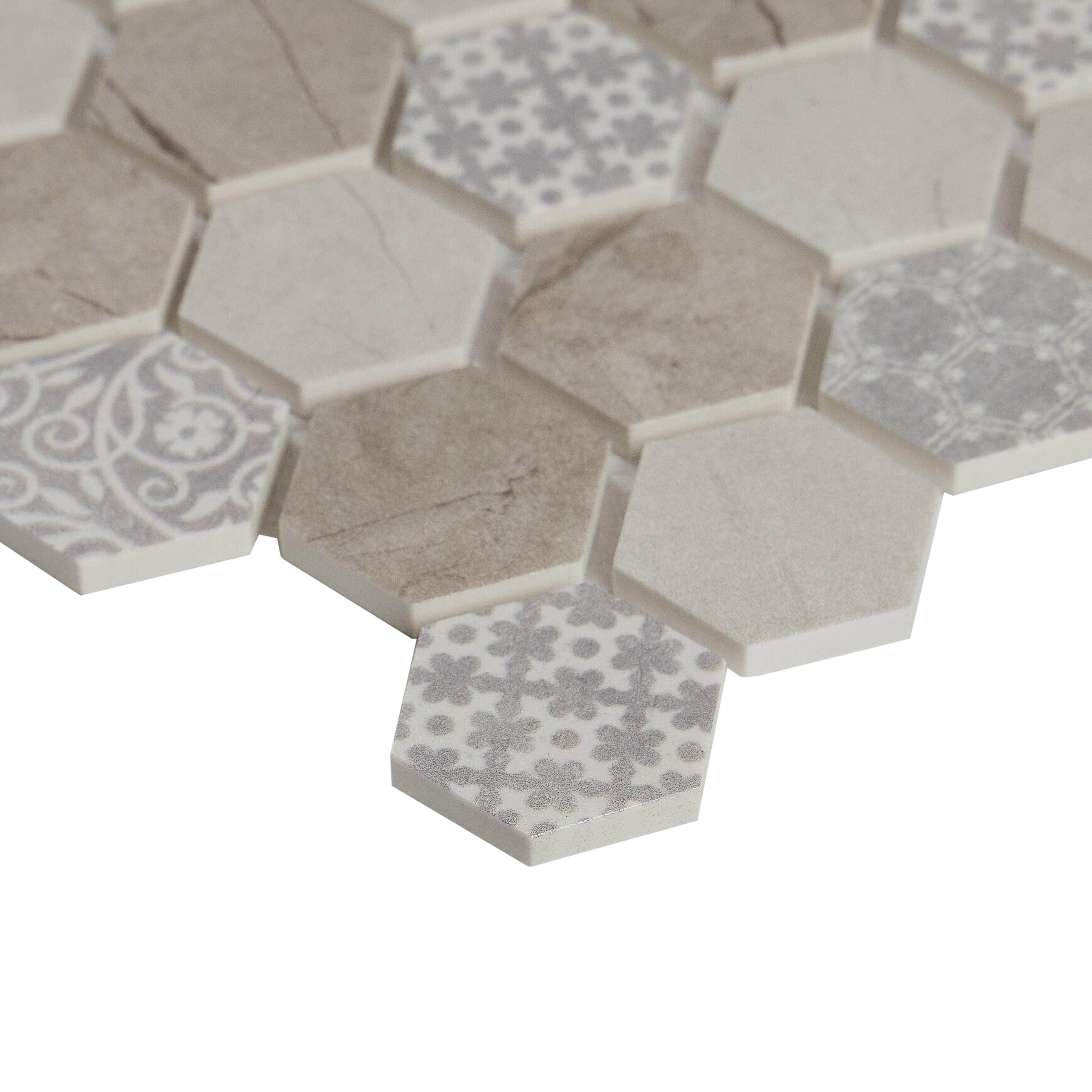 Fuse Athens 1.5" Hexagon Inkjet Glass Mosaic