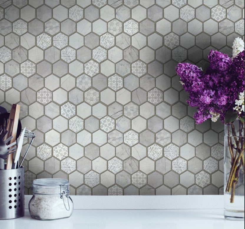 Fuse Athens 1.5" Hexagon Inkjet Glass Mosaic