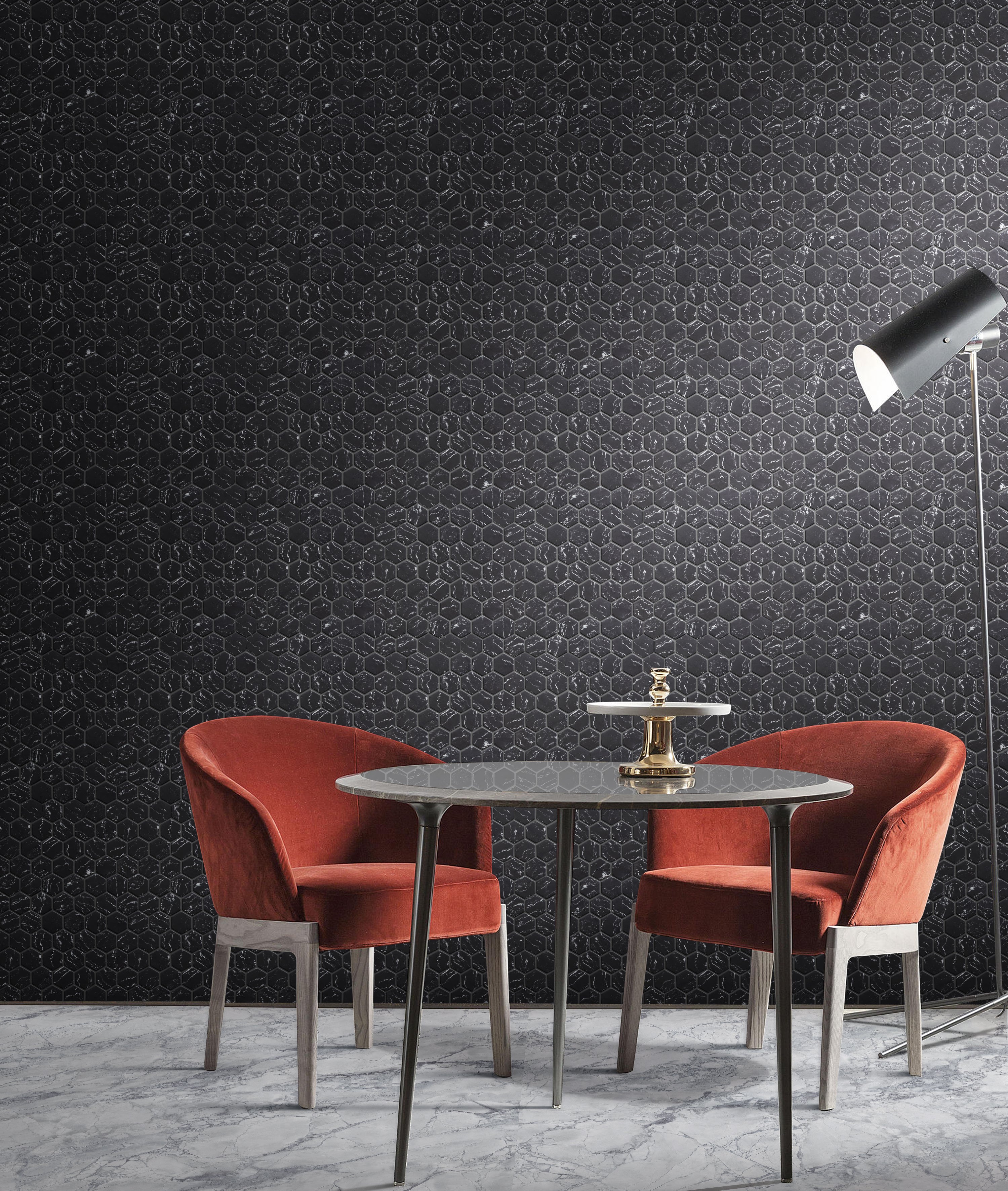 Eternal Nero 2" Hexagon Glass Mosaic