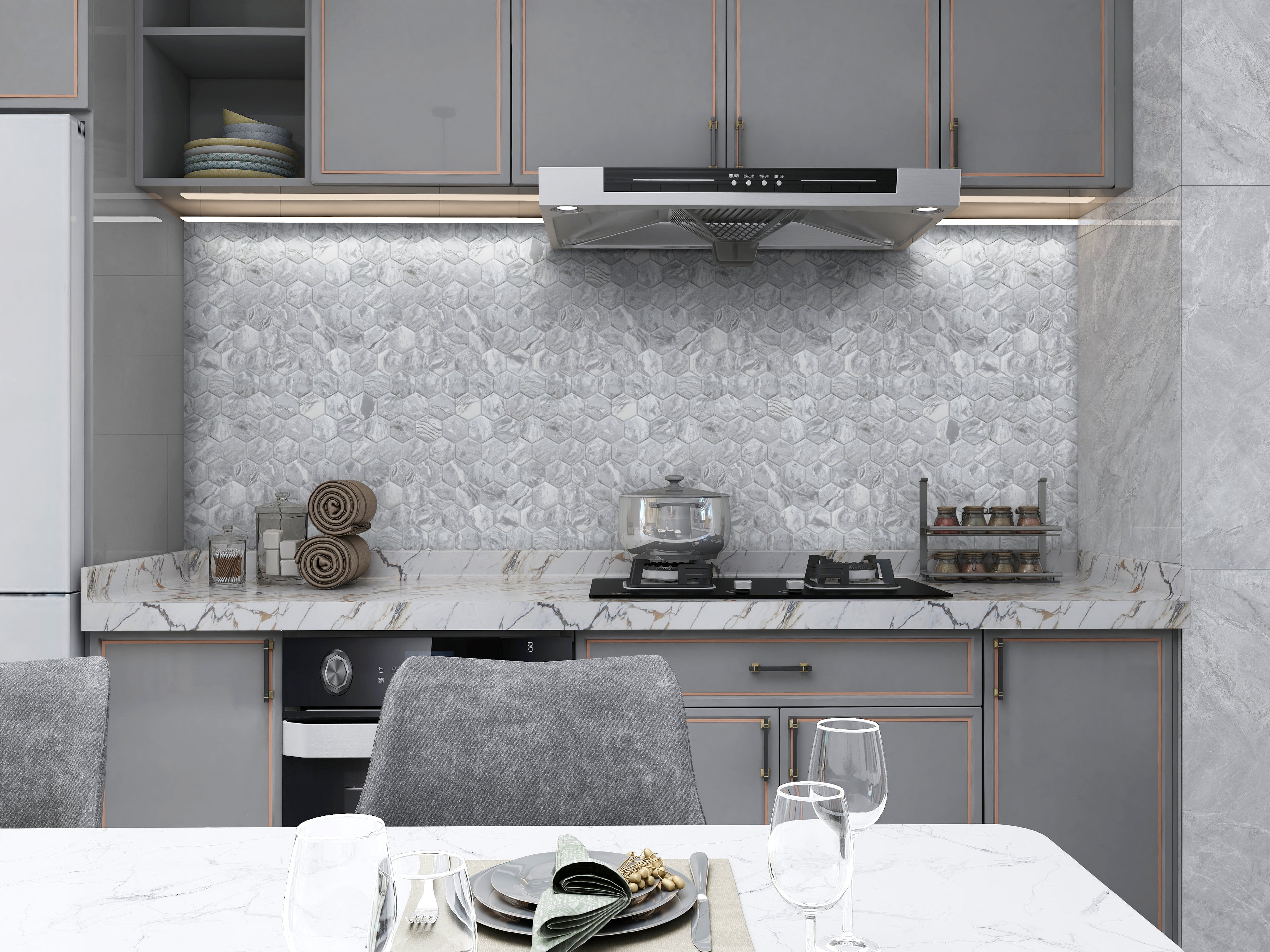 Eternal Bardiglio 2" Hexagon Glass Mosaic