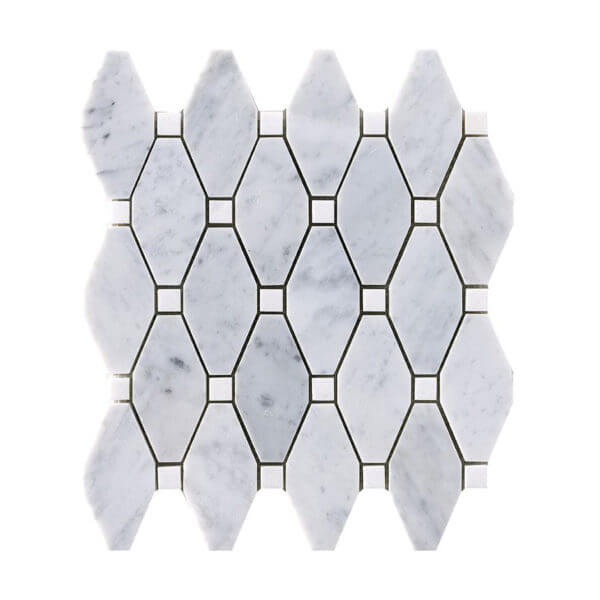 Artistic Carrara Elongated Hex + Thassos Dot Mosaic- Polished