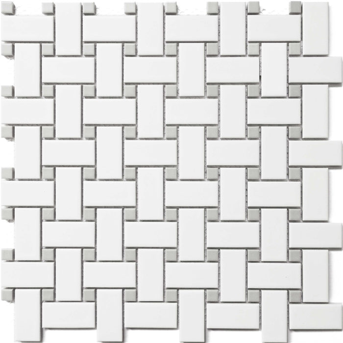 Basketweave | Ceramic White and Grey Dot - Mission Stone & Tile