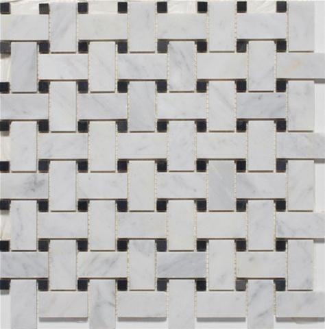 Basketweave | Bianco Carrara / Black Dot | Polished - Mission Stone & Tile
