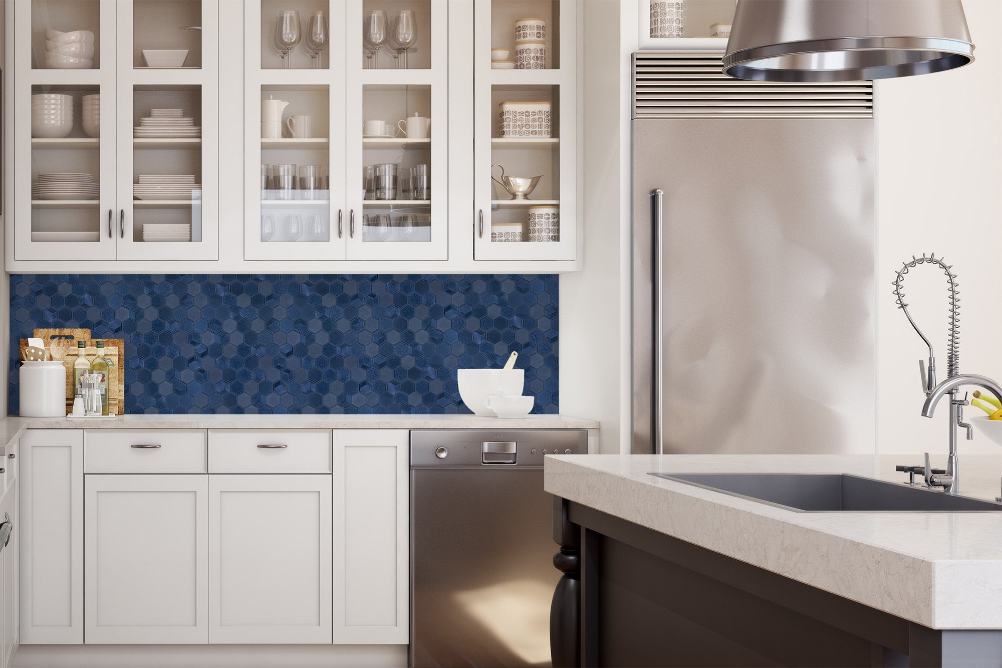 Forma | Porto Blu Hexagons Mosaic Tile 12 x 13