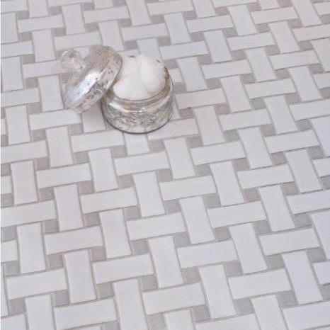 Basketweave | White Marble / Spain Grey Dot | Polished | 12x12 Sheet - Mission Stone & Tile