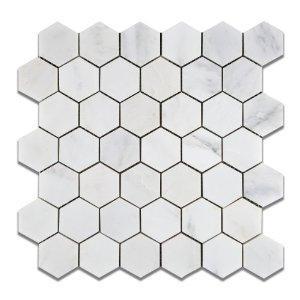 Hexagon 2", Oriental White Marble | Polished | 12x12 Sheet