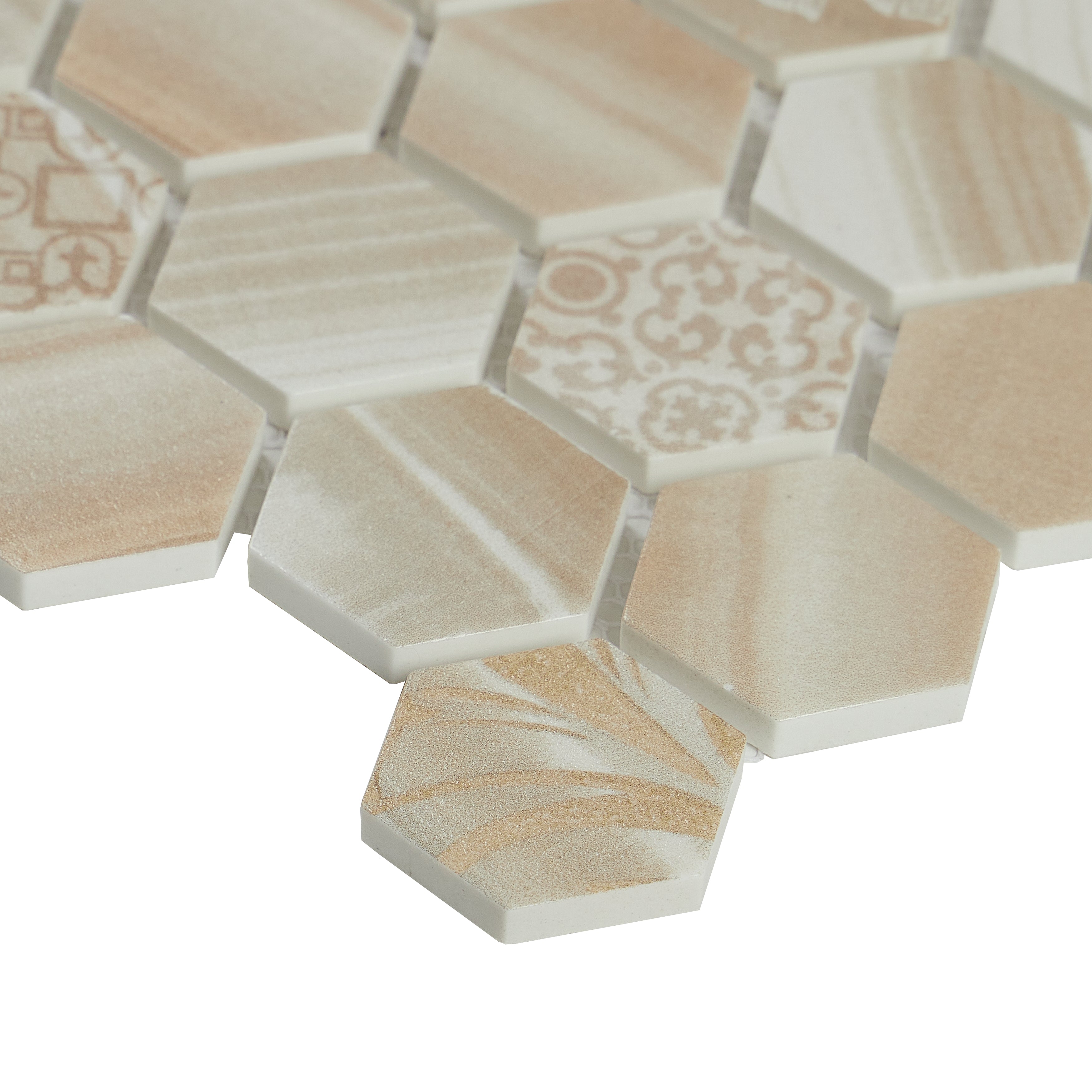 Fuse Onyx 1.5" Hexagon Inkjet Glass Mosaic