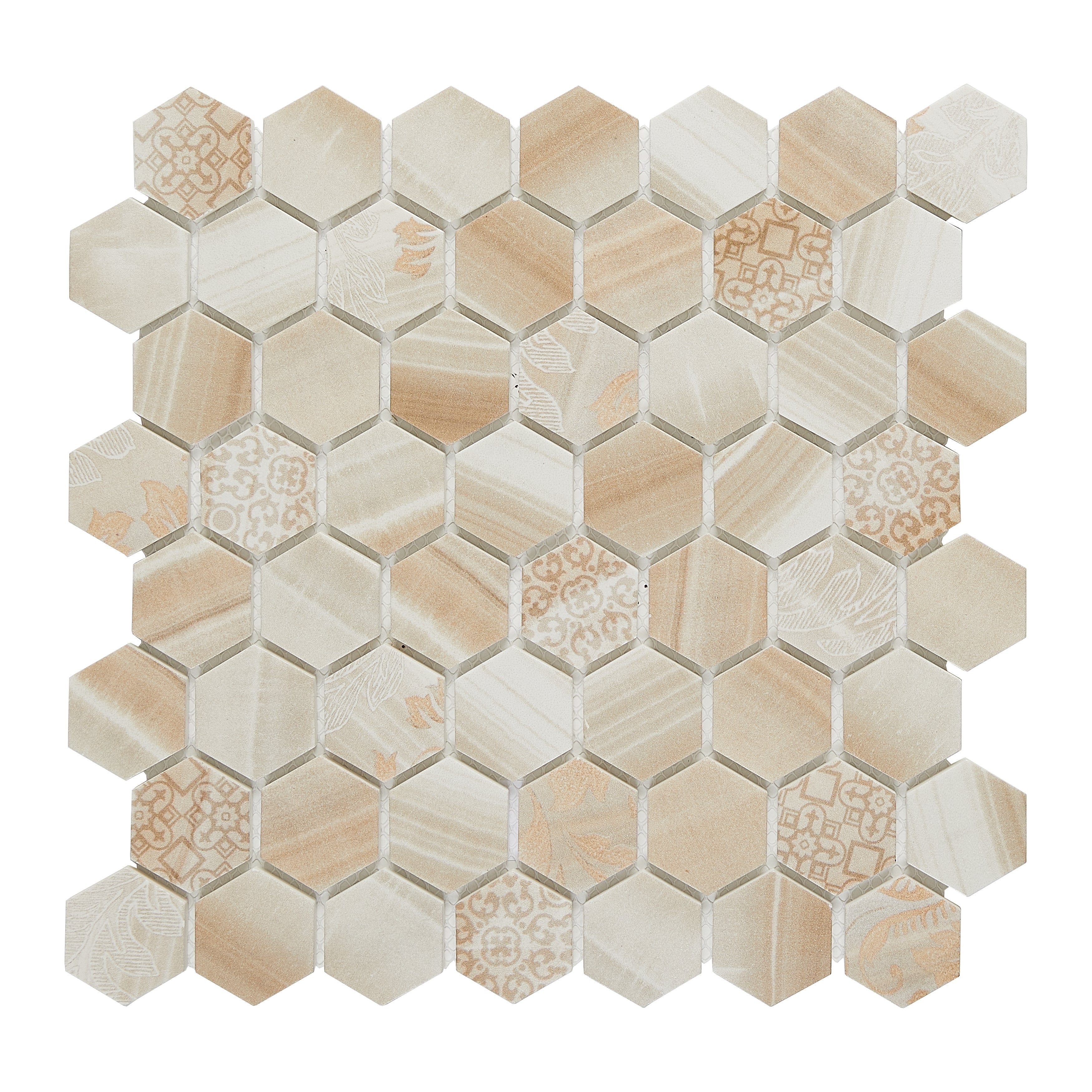 Fuse Onyx 1.5" Hexagon Inkjet Glass Mosaic