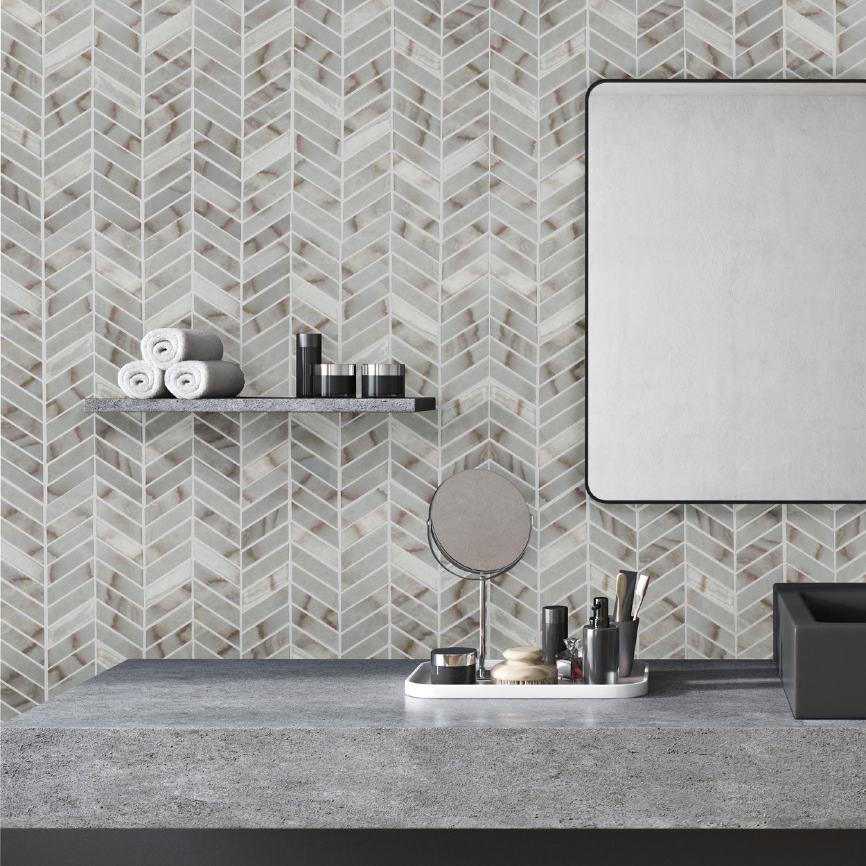 Monument Aria Chevron Inkjet Glass Mosaic