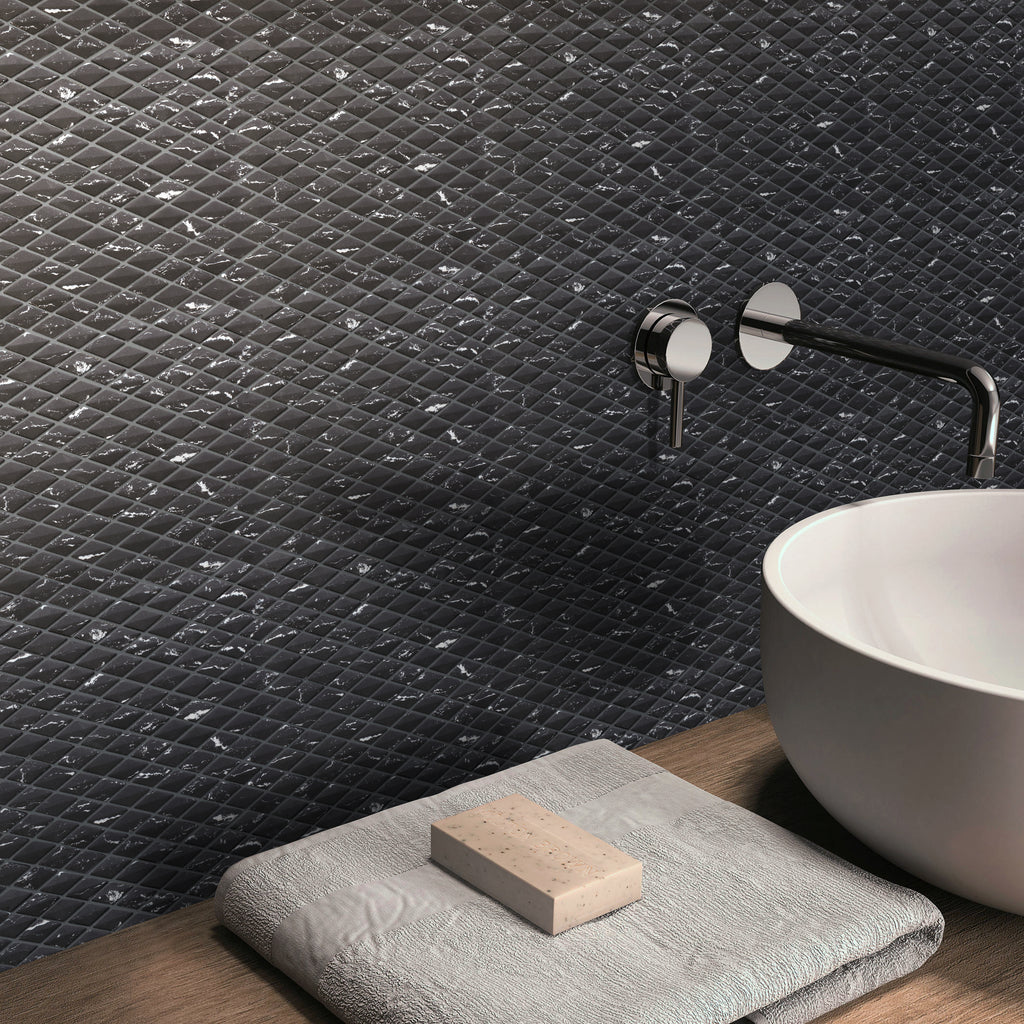 Eternal Nero Rhomboid Glass Mosaic