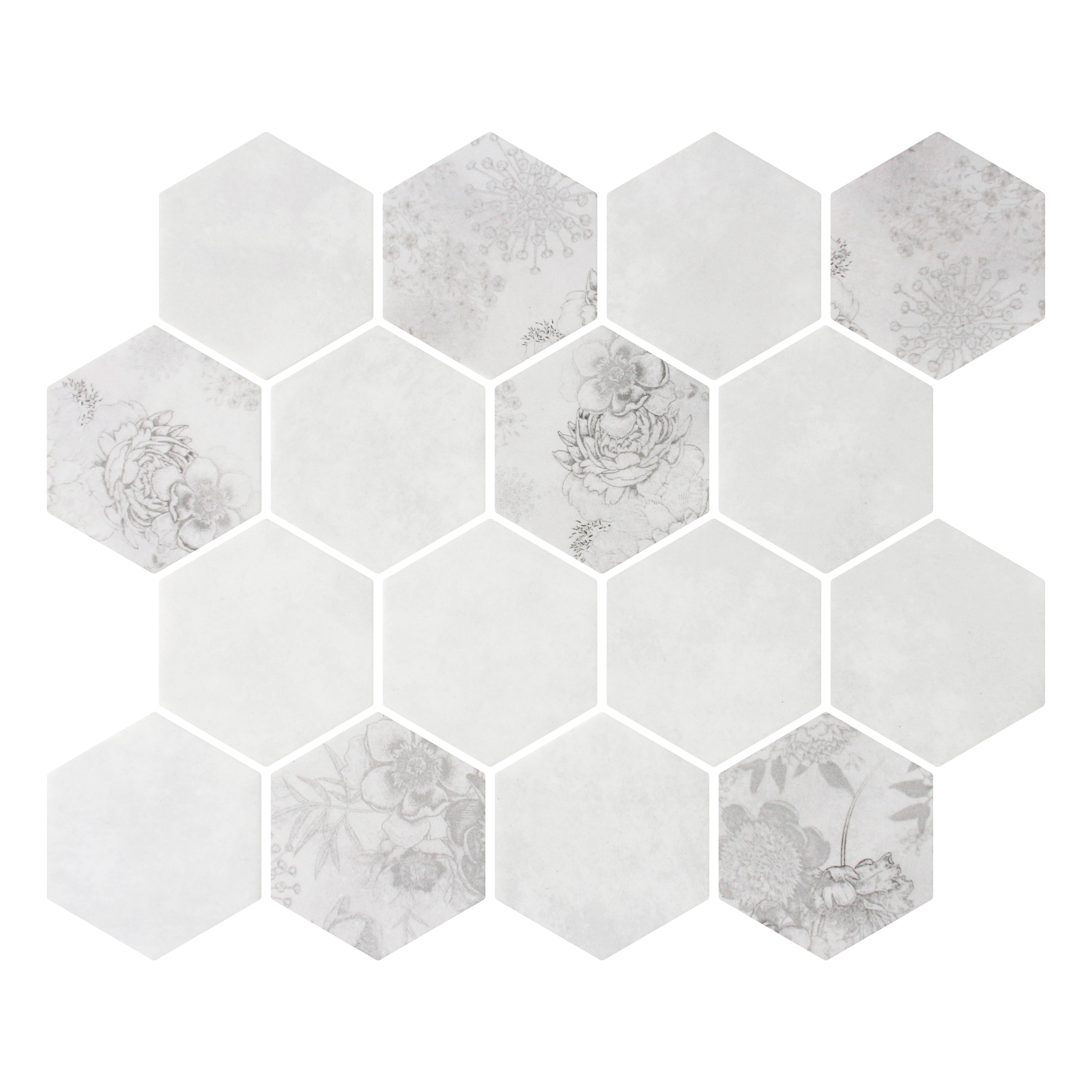 Florals Iris 3" Hexagon Inkjet Glass Mosaic