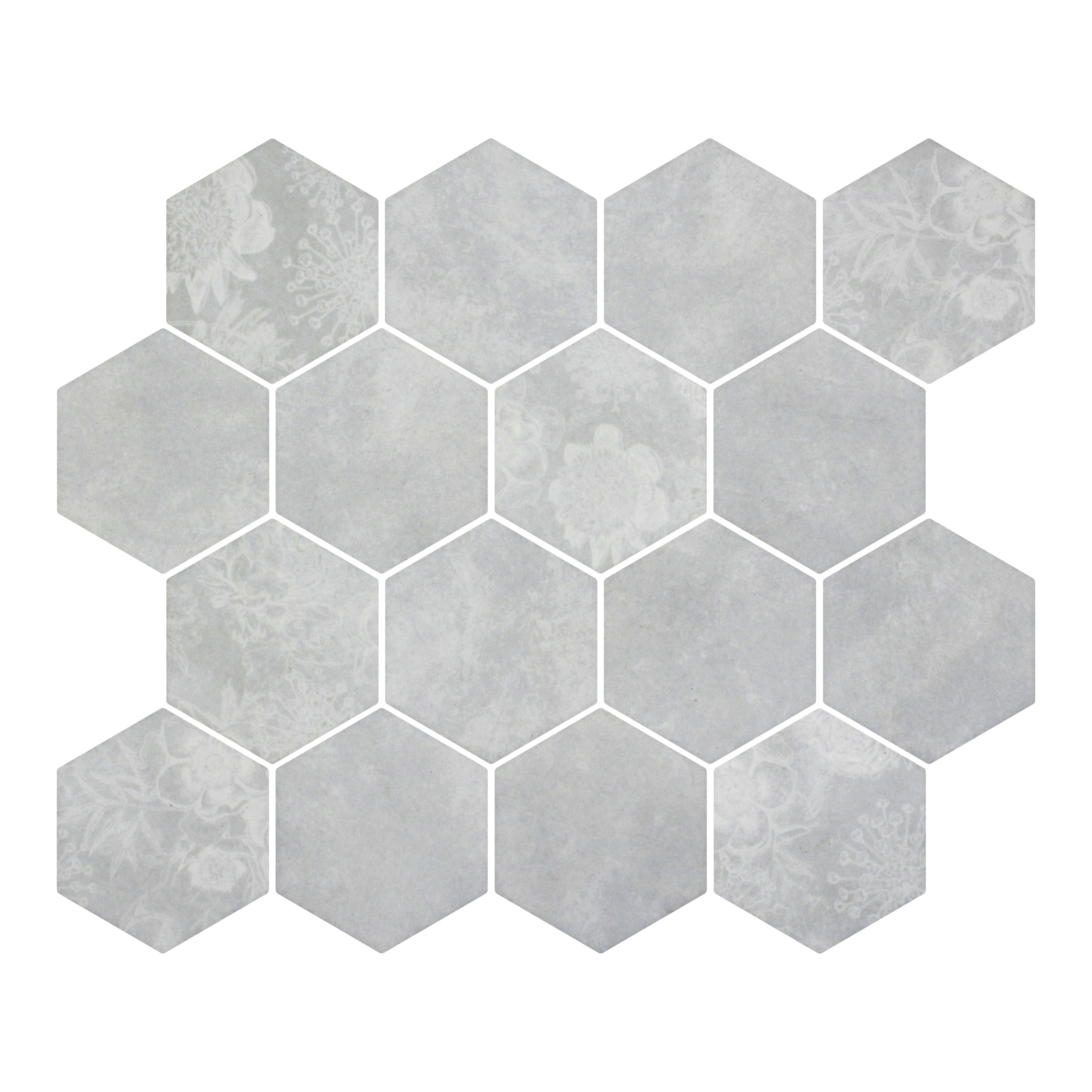 Florals Holly 3" Hexagon Inkjet Glass Mosaic