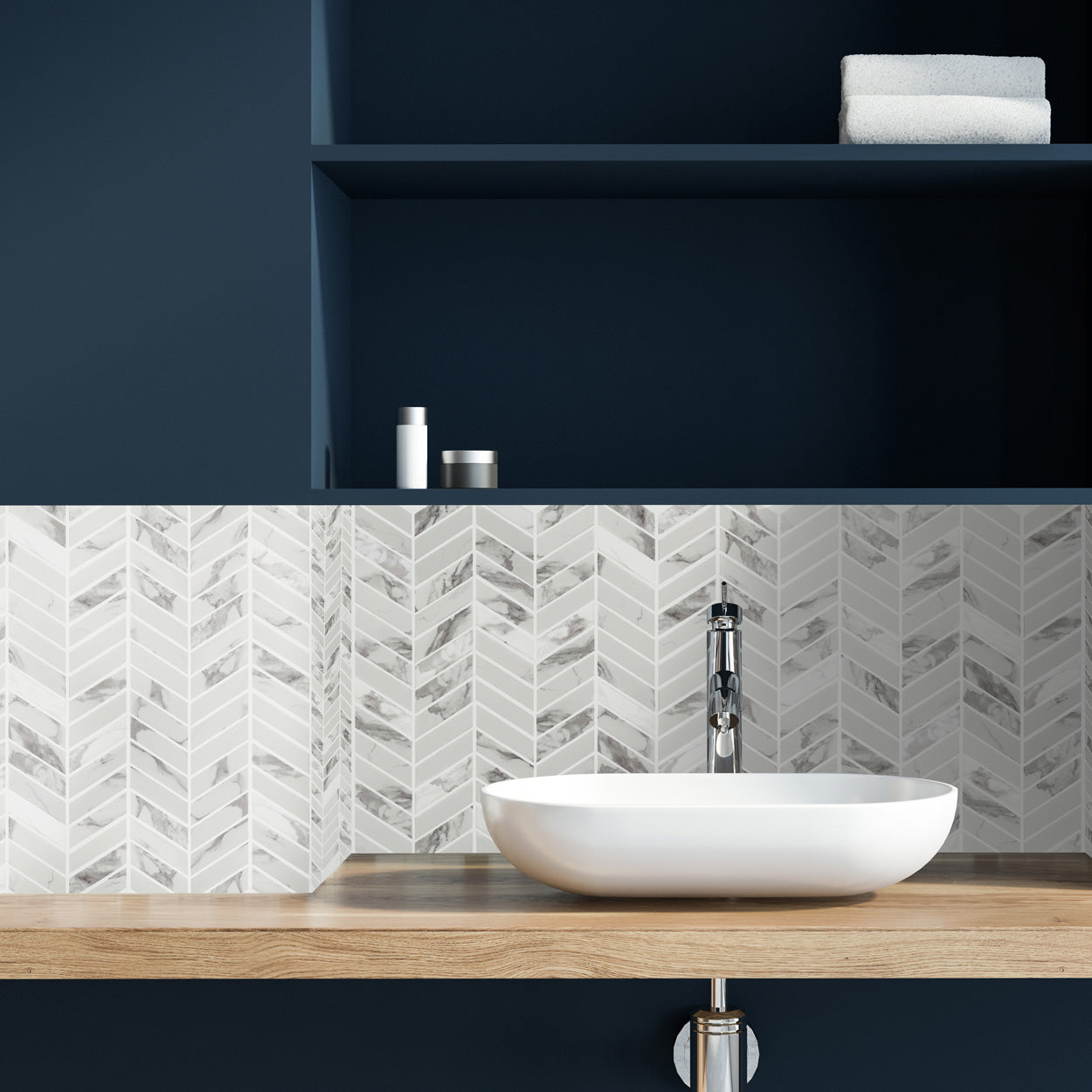 Monument Bello Chevron Inkjet Glass Mosaic