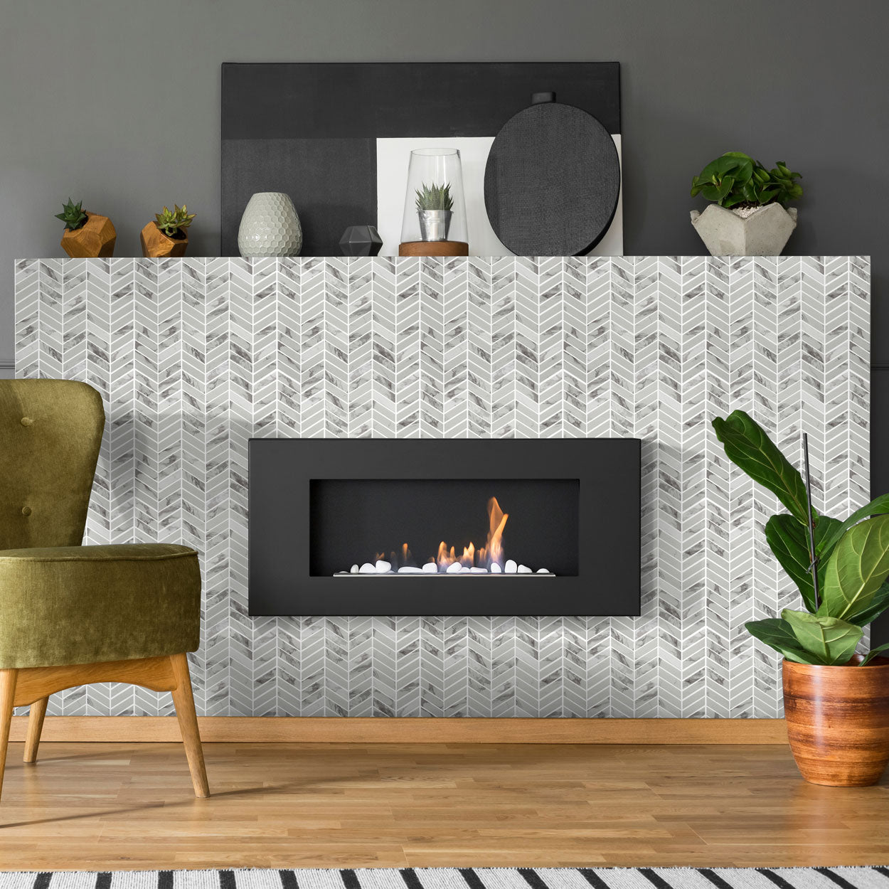 Monument Bello Chevron Inkjet Glass Mosaic