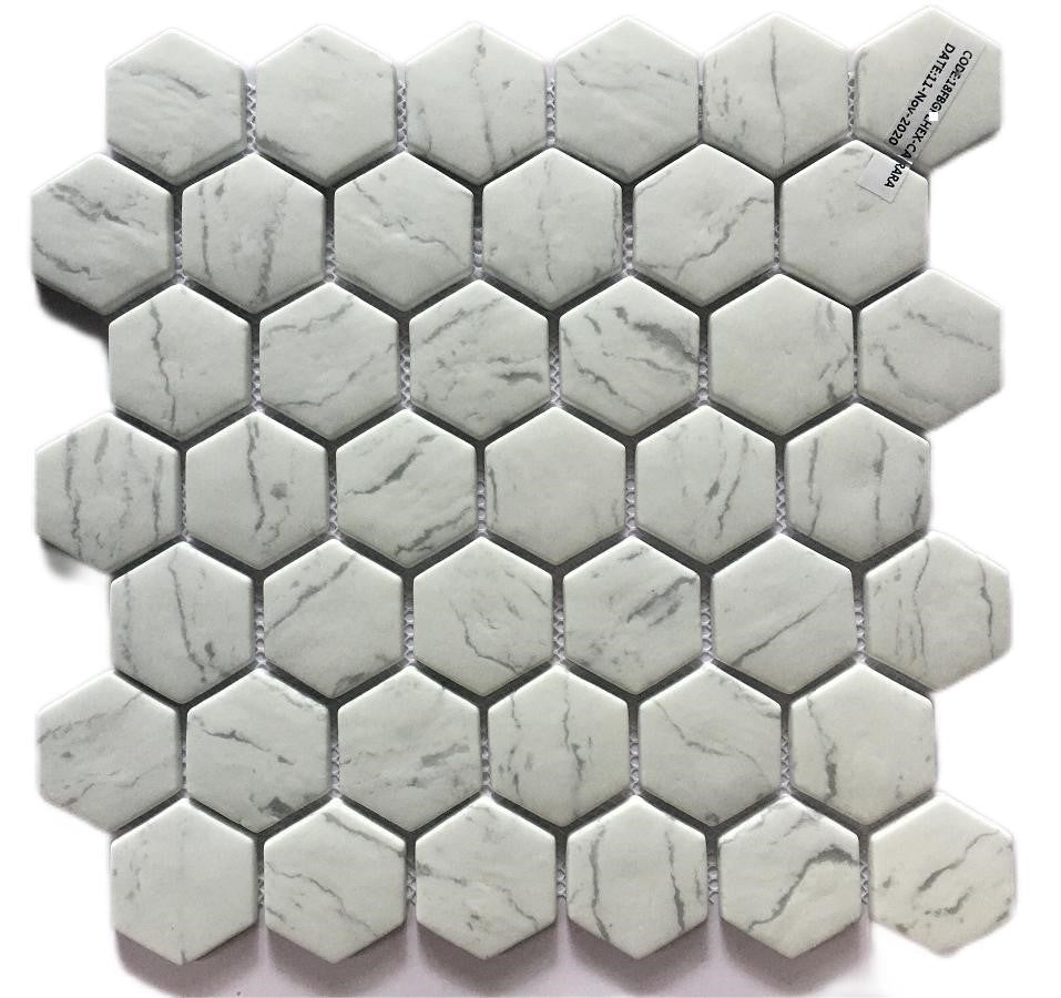 Eternal Carrara 2" Hexagon Glass Mosaic
