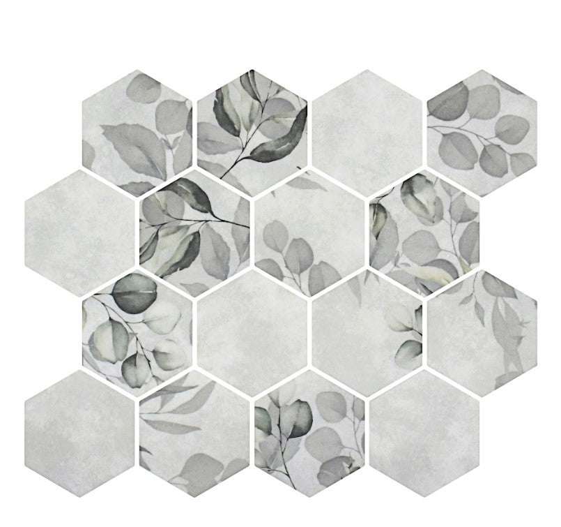 Florals Aster 3" Hexagon Inkjet Glass Mosaic