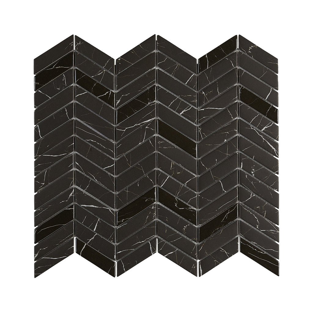 Monument Fossil Black Chevron Inkjet Glass Mosaic