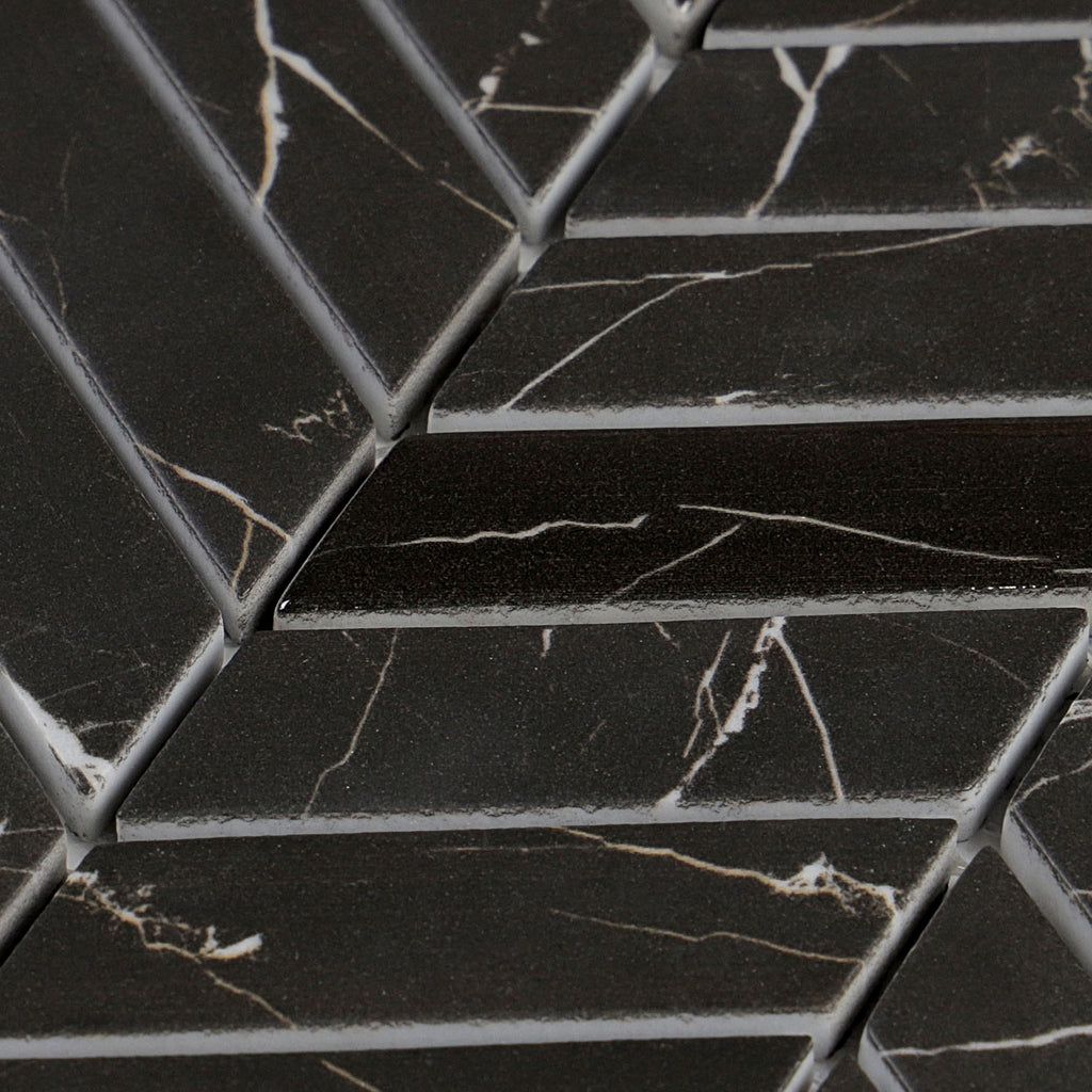 Monument Fossil Black Chevron Inkjet Glass Mosaic