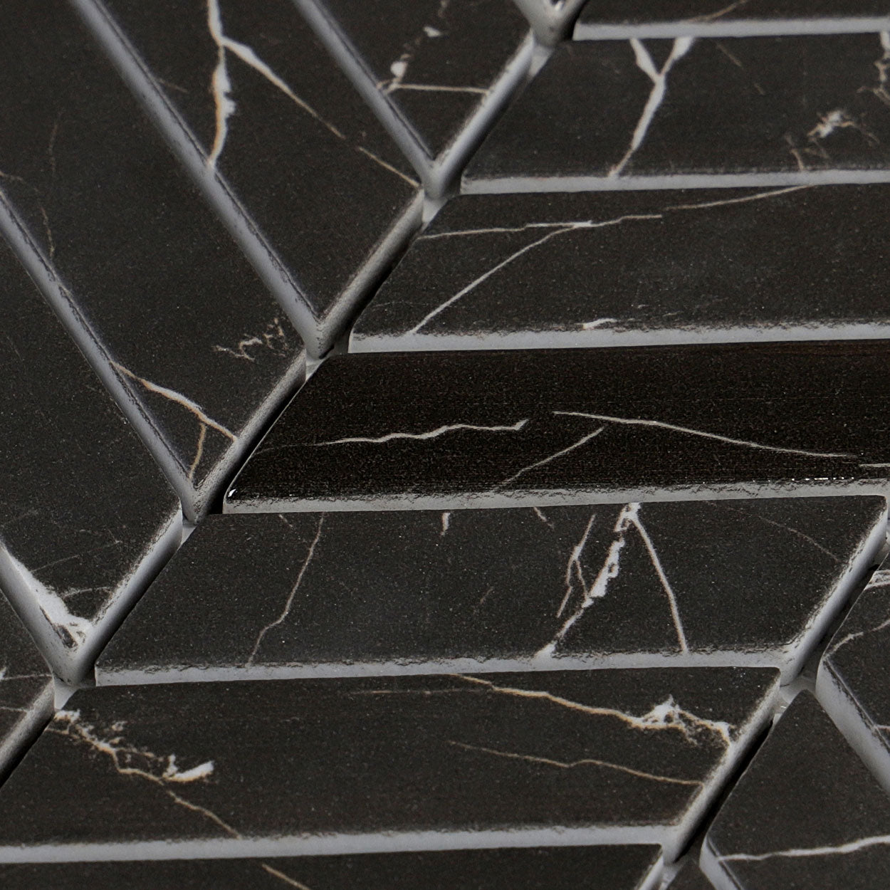 Monument Fossil Black Chevron Inkjet Glass Mosaic