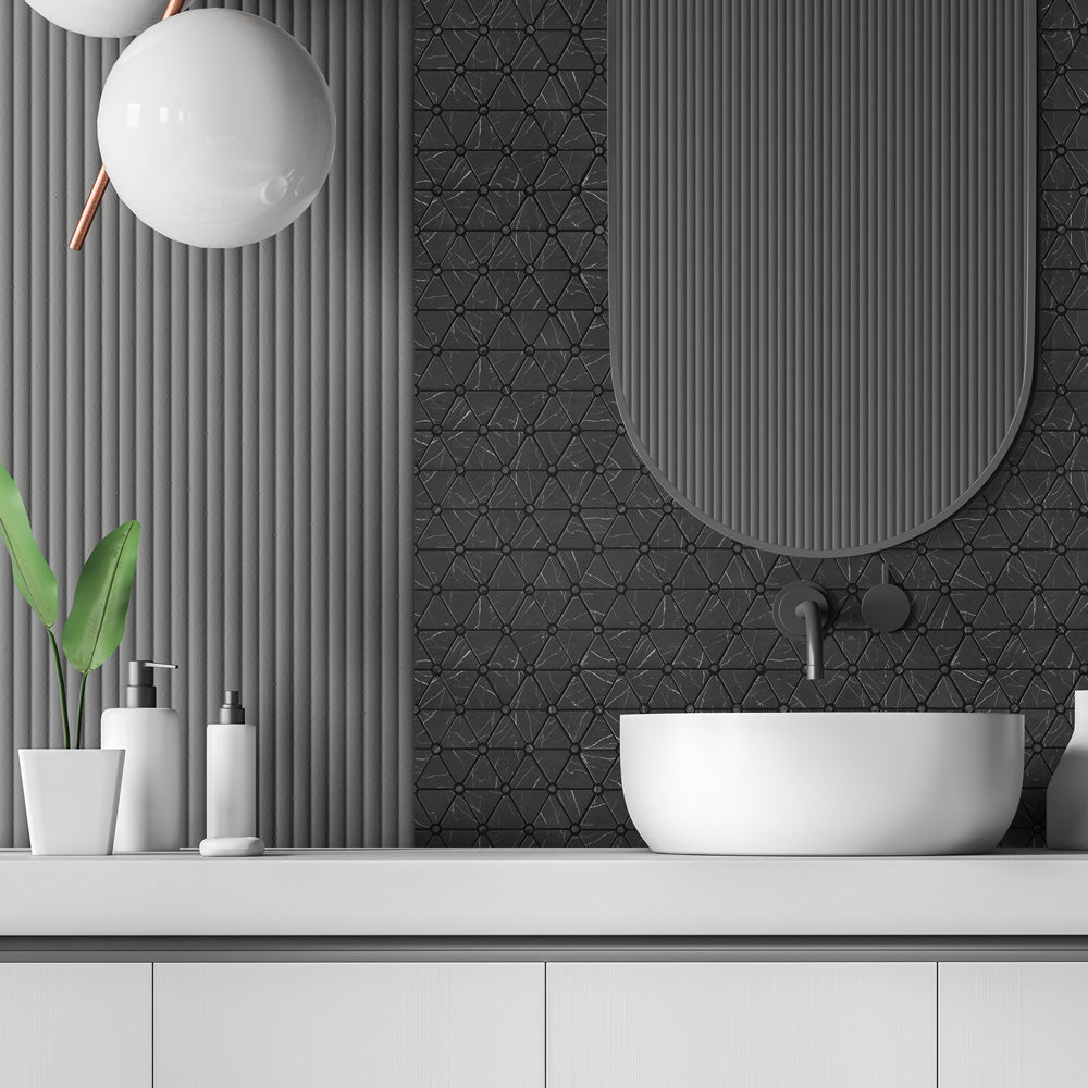 Monument Fossil Black Triangle Inkjet Glass Mosaic