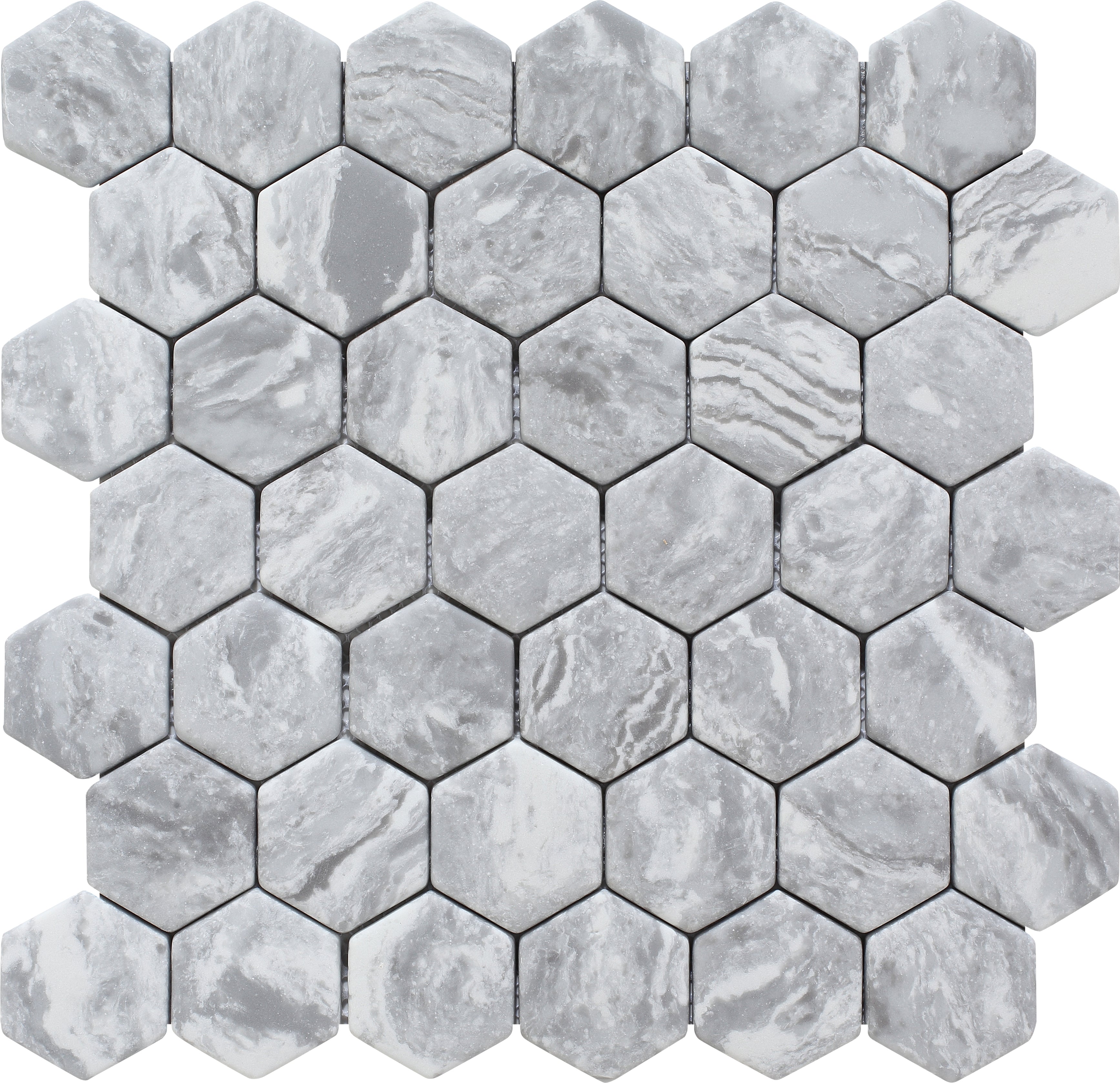 Eternal Bardiglio 2" Hexagon Glass Mosaic
