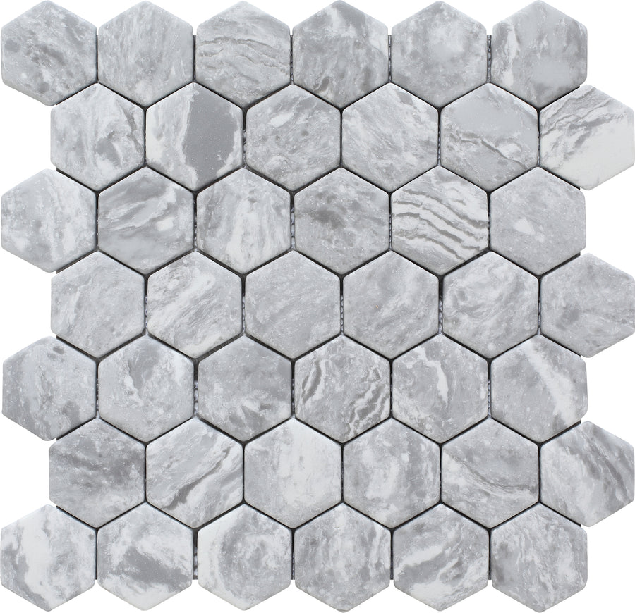 Eternal Bardiglio 2" Hexagon Glass Mosaic