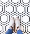 Hex Appeal | Oriental White Polished Marble | Basalt Grey Hexagon 5"