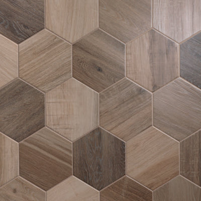 King Wood Nut Plain 10" Porcelain Hexagon