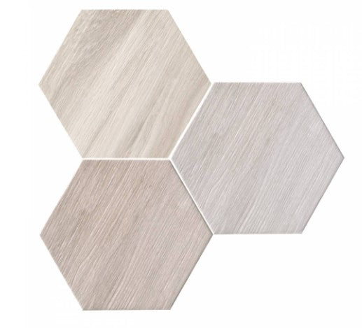 King Wood White Plain 10" Porcelain Hexagon