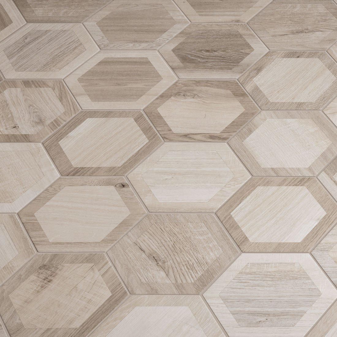 King Wood White Inlay 10" Porcelain Hexagon
