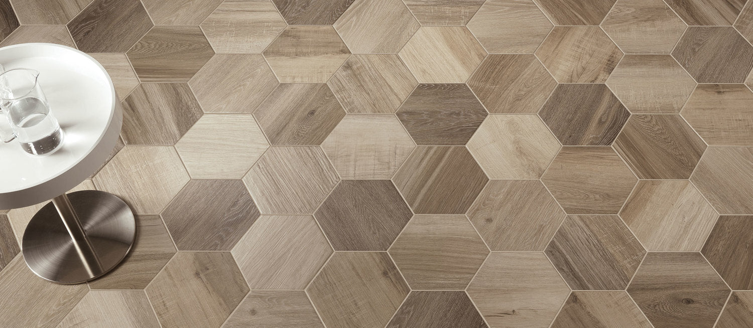 King Wood Nut Plain 10" Porcelain Hexagon
