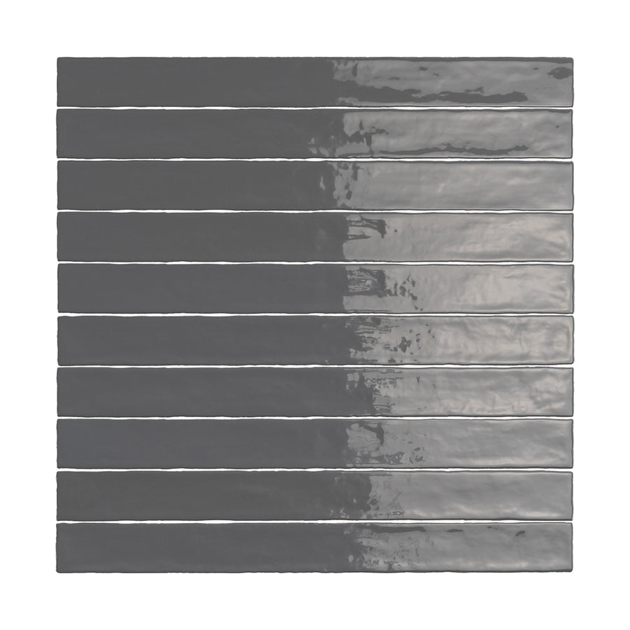 Lines Charcoal Glossy 2x20 Wall Tile