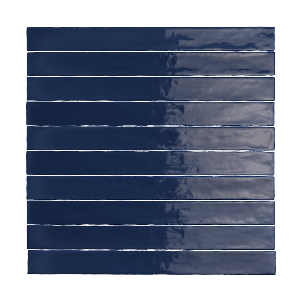 Lines Prussian Blue Glossy 2x20 Wall Tile