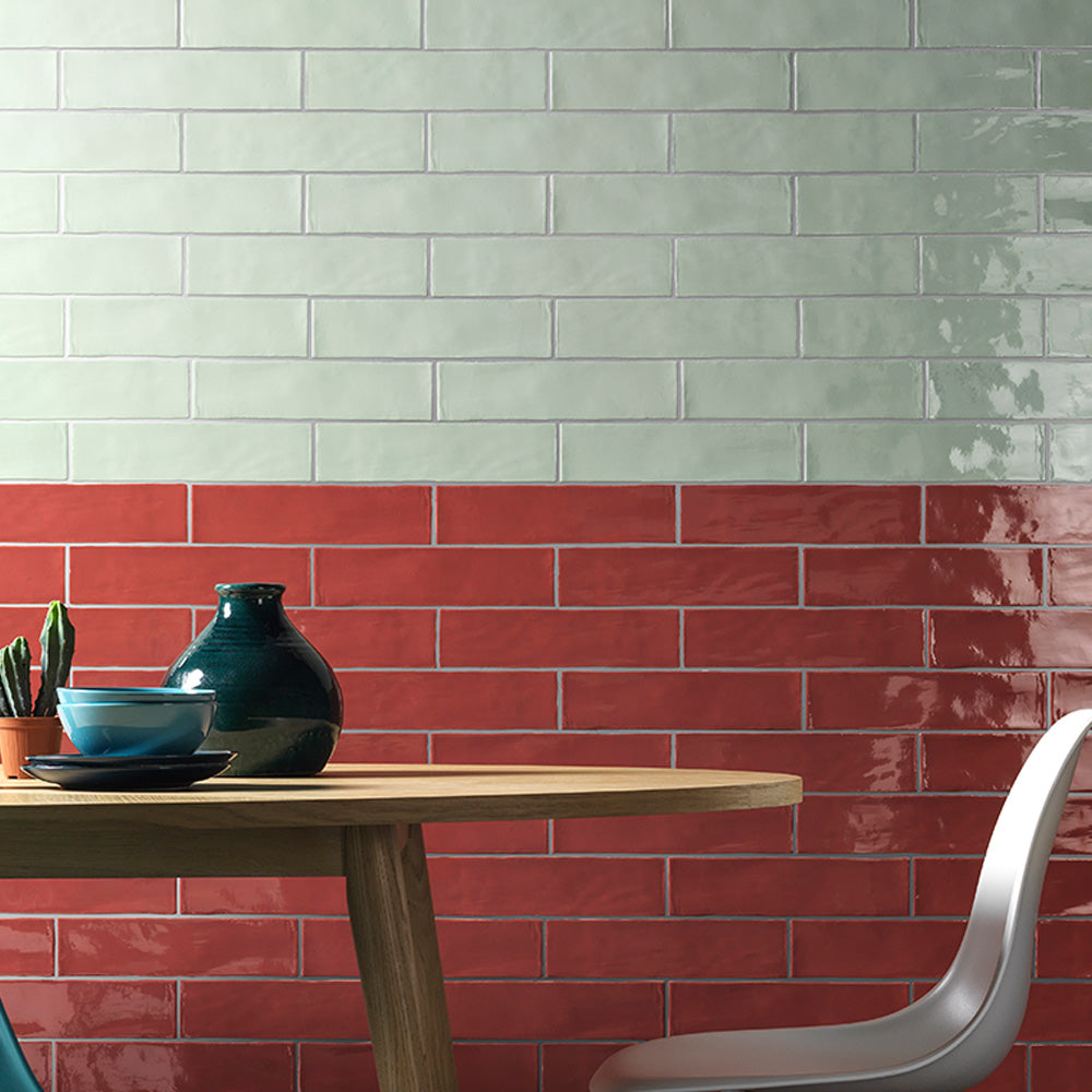 Lines Smokey Green Glossy 3X12 Wall Tile