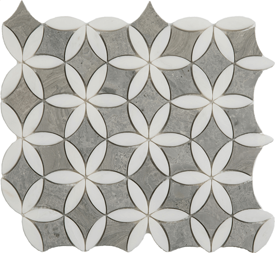 Artistic Wooden Silver + Paper White Flora Mosaic- Honed