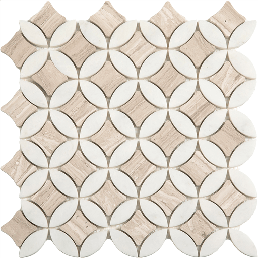 Artistic Wooden White + Paper White Ellipse Mosaic- Honed