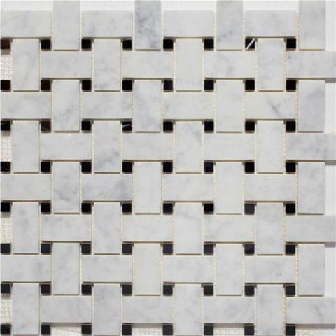 Basketweave | Bianco Carrara / Black Dot | Polished - Sample