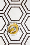 Hex Appeal | Oriental White Polished Marble | Basalt Grey Hexagon 5"