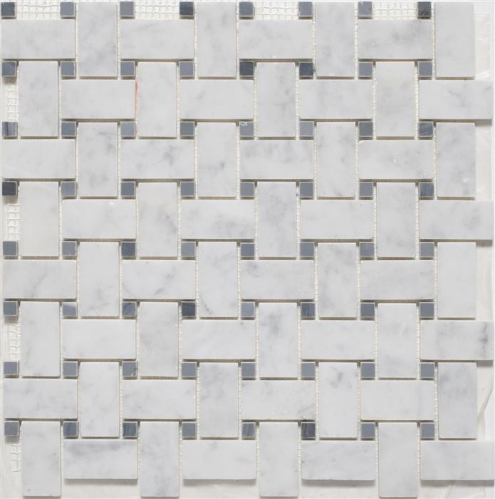 Basketweave | White Marble / Spain Grey Dot | Polished | 12x12 Sheet - Mission Stone & Tile
