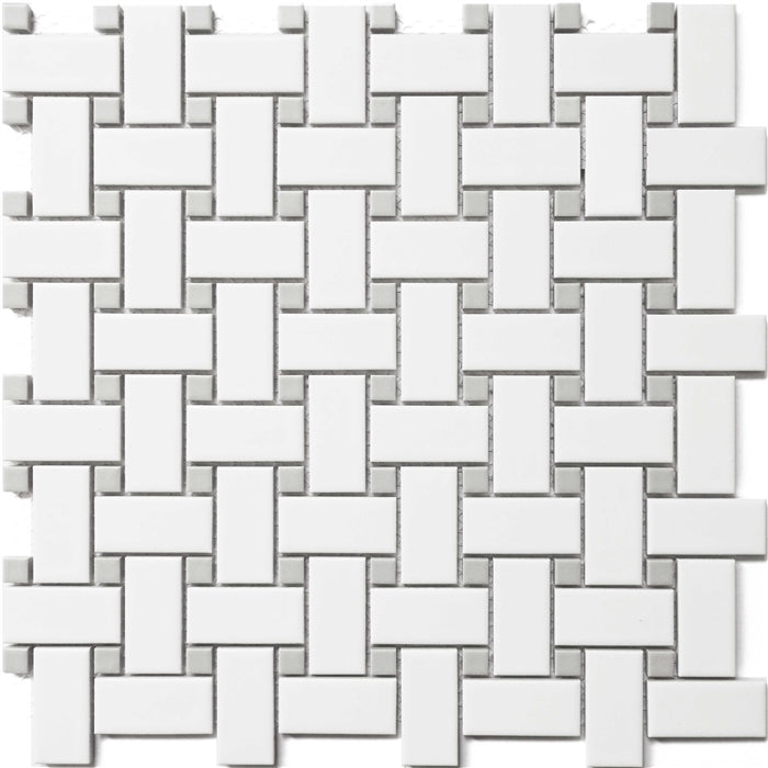 Basketweave | Ceramic White and Grey Dot - Mission Stone & Tile