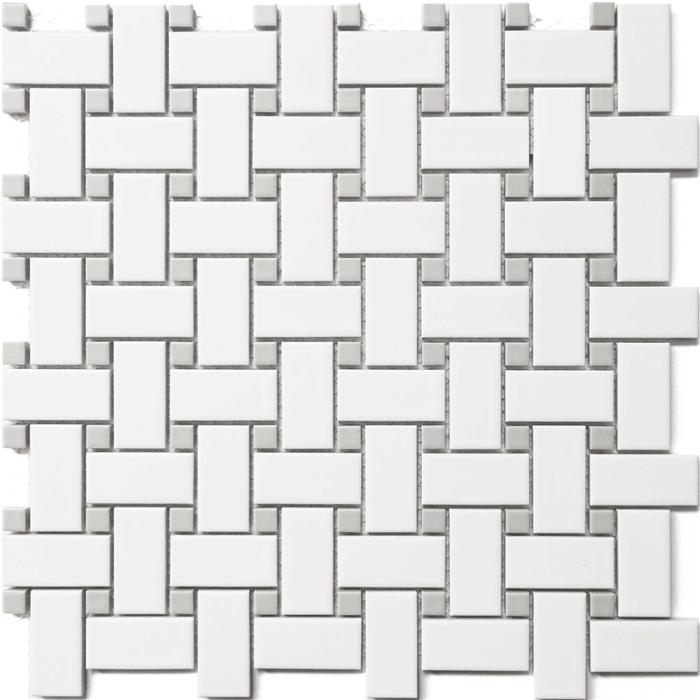Basketweave | Ceramic White and Grey Dot - Sample - Mission Stone & Tile