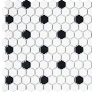 Glazed Porcelain Hexagon | White and Black Matte Mosaic 1" - Sample