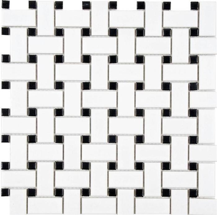 Basketweave | Ceramic White and Black - Sample - Mission Stone & Tile