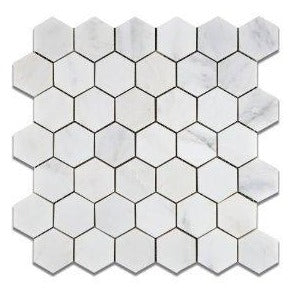 Hexagon 2", Oriental White Marble | Honed | 12x12 Sheet - Mission Stone & Tile