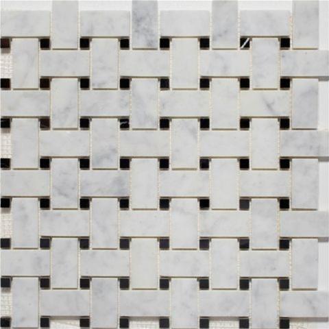 Basketweave | Bianco Carrara / Black Dot | Honed - Mission Stone & Tile