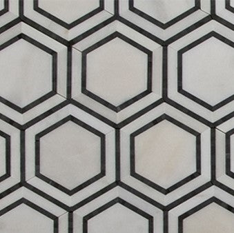 Hex Appeal | Oriental White Marble | Basalt Grey Hexagon 5" - Mission Stone & Tile